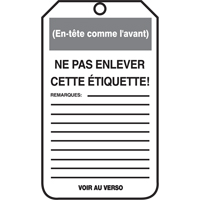 &eacute;tiquettes de verrouillage, Papier cartonn&eacute;, 3-1/8" la x 5-7/8" h, Français Pathway Supply LP