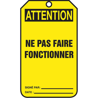 &eacute;tiquettes de verrouillage, Papier cartonn&eacute;, 3-1/8" la x 5-7/8" h, Français Pathway Supply LP