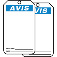 &eacute;tiquettes de s&eacute;curit&eacute; avec ent&ecirc;te vierge, Plastique, 3-1/8" la x 5-7/8" h, Français Pathway Supply LP