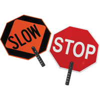 Double-Sided "Stop/Slow" Traffic Control Sign, 18" x 18", Plastic, English with Pictogram Pathway Supply LP