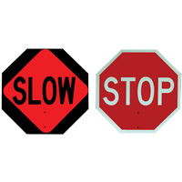 Double-Sided "Stop/Slow" Traffic Control Sign, 18" x 18", Plastic, English with Pictogram Pathway Supply LP