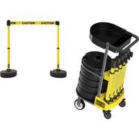 PLUS Barrier Post Cart Kit with Tray, 75' L, Metal, Yellow Pathway Supply LP
