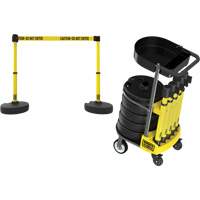 PLUS Barrier Post Cart Kit with Tray, 75' L, Metal, Yellow Pathway Supply LP