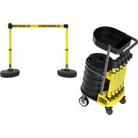 PLUS Barrier Post Cart Kit with Tray, 75' L, Metal, Yellow Pathway Supply LP