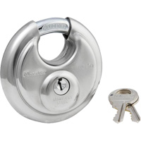Shrouded Disc Padlock, Silver, Keyed Different, Stainless Steel, 2-3/4" Width Pathway Supply LP