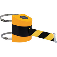 Tensabarrier&reg; Barrier Post Mount with Belt, Plastic, Clamp Mount, 24', Black and Yellow Tape Pathway Supply LP