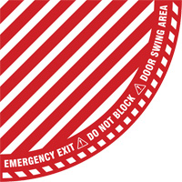 "Emergency Exit" Quarter Circle Swing Door Floor Sign, Adhesive, English with Pictogram Pathway Supply LP