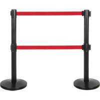 Dual Belt Crowd Control Barrier, Steel, 35" H, Red Tape, 7' Tape Length Pathway Supply LP