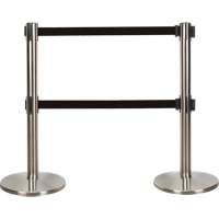 Dual Belt Crowd Control Barrier, Steel, 35" H, Black Tape, 7' Tape Length Pathway Supply LP