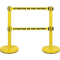 Dual Belt Crowd Control Barrier, Steel, 35" H, Yellow Tape, 7' Tape Length Pathway Supply LP