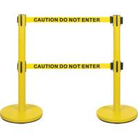 Dual Belt Crowd Control Barrier, Steel, 35" H, Yellow Tape, 7' Tape Length Pathway Supply LP