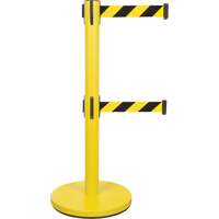 Dual Belt Crowd Control Barrier, Steel, 35" H, Black/Yellow Tape, 7' Tape Length Pathway Supply LP