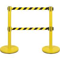 Dual Belt Crowd Control Barrier, Steel, 35" H, Black/Yellow Tape, 7' Tape Length Pathway Supply LP
