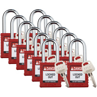 Cadenas de verrouillage Velocity, Rouge, Cl&eacute;s diff&eacute;rentes, Nylon, Largeur de 1-1/2" Pathway Supply LP
