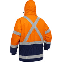 Manteau pour le froid extr&ecirc;me avec bas bleu marin et X au dos Bisley, Polyester, Orange haute visibilit&eacute;, Petit Pathway Supply LP