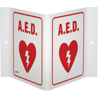 Enseigne "A.E.D." en V, 6" x 9", Acrylique, Anglais avec pictogramme Pathway Supply LP