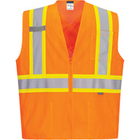 Contrast-Striped Safety Vest, High Visibility Orange, Small, Polyester Pathway Supply LP