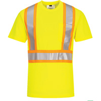 Contrast-Striped Safety T-Shirt, Polyester, Small, High Visibility Lime-Yellow Pathway Supply LP