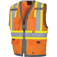 Pioneer Mesh Back Zip Front Surveyor Safety Vest, High Visibility Orange, Small, Polyester Pathway Supply LP