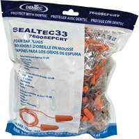 SEALTEC33 Orange Tapered PU Foam Disposable Earplugs, Bulk - Polybag, Corded Pathway Supply LP