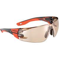 Lunettes de s&eacute;curit&eacute; RUSH+ 2.0 avec monture noire et rouge, M/G, Lentille Cuivre, Antibu&eacute;e/Anti-&eacute;gratignures, ANSI Z87+ Pathway Supply LP