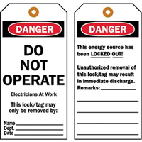 &eacute;tiquettes de verrouillage, Plastique, 3" la x 5-1/2" h, Anglais Pathway Supply LP