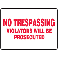 "No Trespassing" Sign, 7" x 10", Vinyl, English Pathway Supply LP