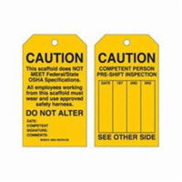 Scaffold Safety Tags, Polyester, 4" W x 7" H, English Pathway Supply LP