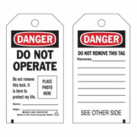 Self-Laminating "Do Not Operate" Tags, Polyester, 3" W x 5-3/4" H, English Pathway Supply LP