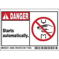 Enseigne Danger Starts Automatically, 3-1/2" x 5", Polyester, Anglais avec pictogramme Pathway Supply LP