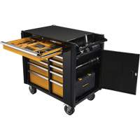 Powered Tool Cart, 11 Drawers, 42-1/2" W x 24-7/16" D x 41" H, Black/Orange Pathway Supply LP