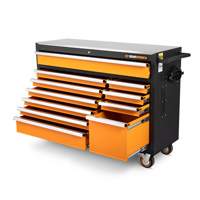 Rolling Tool Cabinet with Stainless Steel Worktop, 11 Drawers, 52" W x 18" D x 36" H, Black/Orange Pathway Supply LP