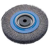 Crimped Wire Bench Wheel Brush, 6" Dia., 0.0118" Fill, 1/2" - 1-1/4" Arbor Pathway Supply LP