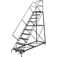Safety Slope Rolling Ladder, 10 Steps, Perforated, 50° Incline, 100" High Pathway Supply LP