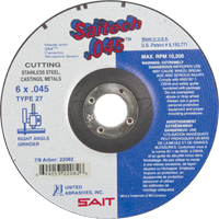 Cut-Off Wheel, 6" x 0.045", 7/8" Arbor, Type 27, Aluminum Oxide/Ceramic, 10200 RPM Pathway Supply LP