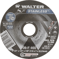 Stainless Steel Depressed Centre Grinding Wheels, 4-1/2" x 1/4", 7/8" Arbor, Type 27 Pathway Supply LP