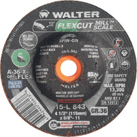 FLEXCUT MILL SCALE Grinding Wheel, 4-1/2", 36 Grit, Aluminum Oxide, 5/8"-11, 13300 RPM, Type 29 Pathway Supply LP