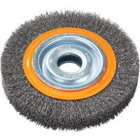 Crimped Wire Bench Wheel Brush, 6" Dia., 0.0118" Fill, 1/2" - 1/4" Arbor Pathway Supply LP
