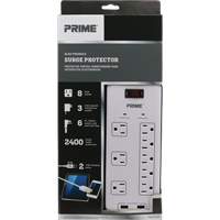 USB Charging Surge Protectors, 8 Outlets, 2400 J, 1875 W, 6' Cord Pathway Supply LP
