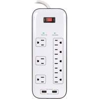 USB Charging Surge Protectors, 8 Outlets, 2400 J, 1875 W, 6' Cord Pathway Supply LP