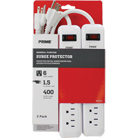 Surge Protector 2-Pack, 6 Outlets, 400 J, 1875 W, 1.5' Cord XJ247 | Pathway Supply LP