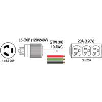 Generator Extension Cord with Tritap, STW, 10 AWG, 3 Outlet(s), 25' Pathway Supply LP